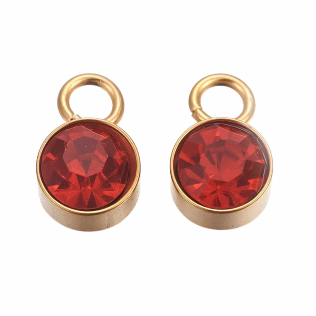 Guldfärgat rostfritt stål berlock röd med PVD plätering, 1 st