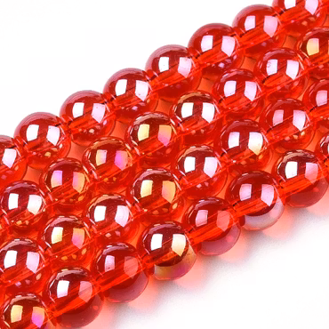 Glaspärlor runda röda AB 6 mm, 1 sträng