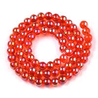 Glaspärlor runda röda AB 6 mm, 1 sträng