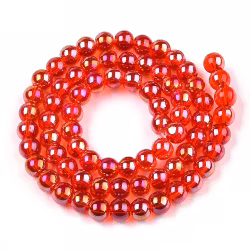 Glaspärlor runda röda AB 6 mm, 1 sträng
