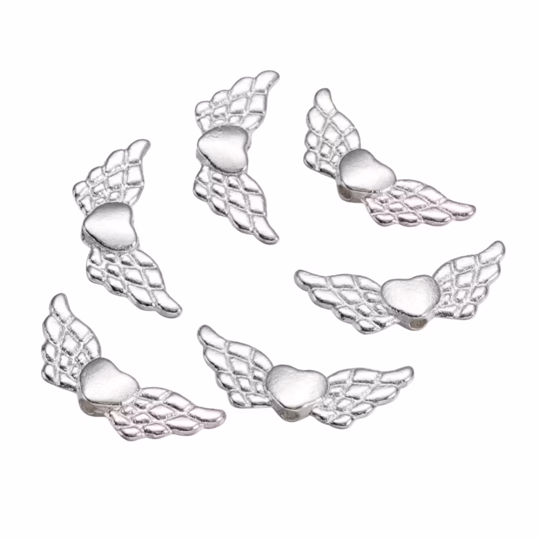 Silverfärgade änglavingar med hjärta, ca 100 st