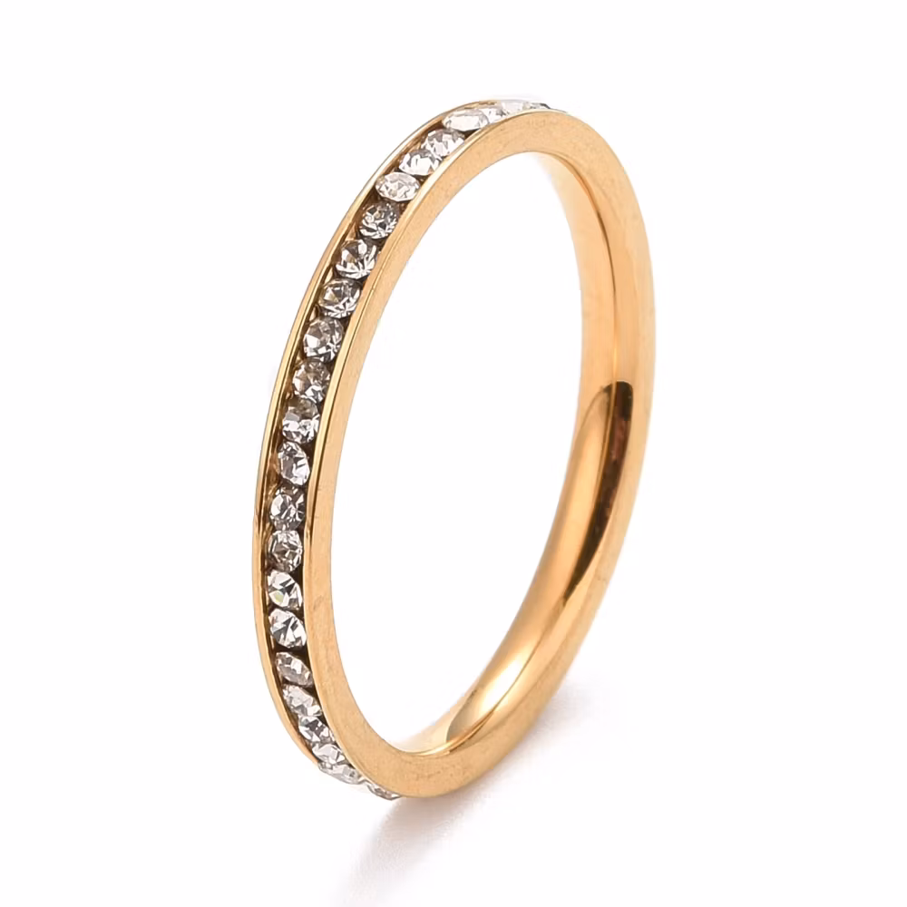 REA: Guldfärgat rostfritt stål ring med strass