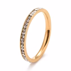 REA: Guldfärgat rostfritt stål ring med strass