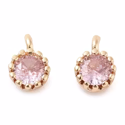 REA: Guldfärgad rund berlock mini rosa med cubic zirconia, 1 st