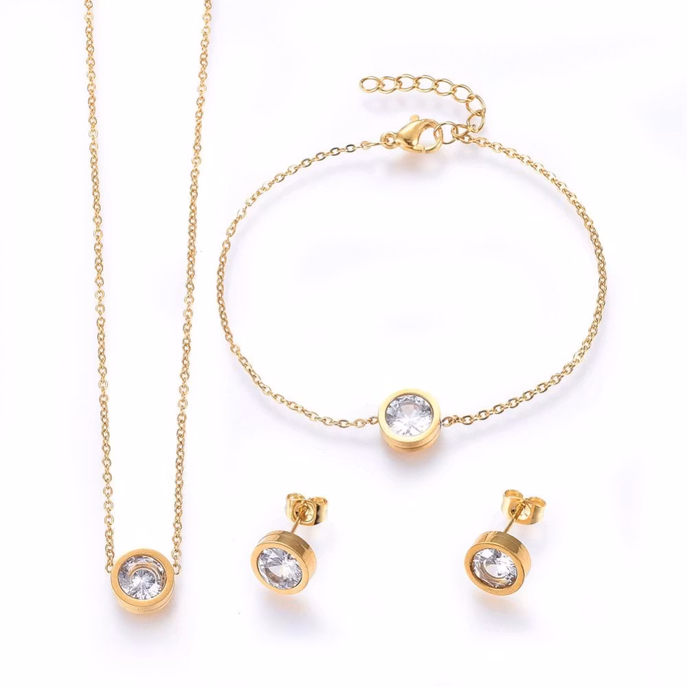 Guldfärgat rostfritt stål smyckesset strass