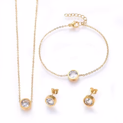 Guldfärgat rostfritt stål smyckesset strass