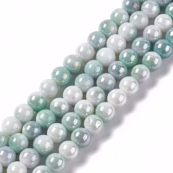 REA: Glaspärlor runda grön/lilamelerade, 1 sträng