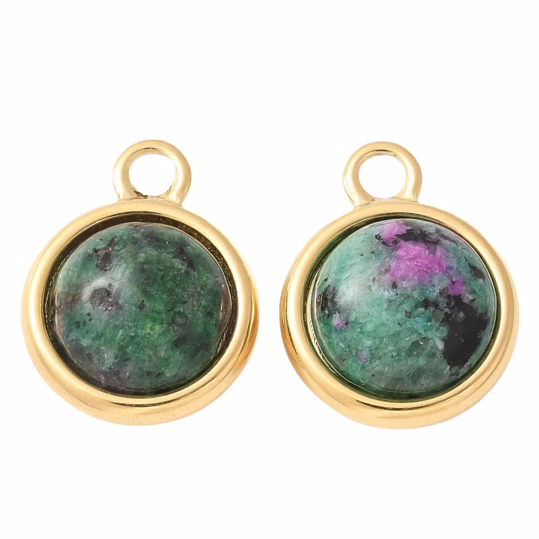 REA: Guldfärgat rostfritt stål berlock/hänge rund grön