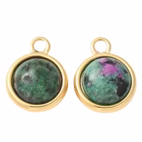 REA: Guldfärgat rostfritt stål berlock/hänge rund grön