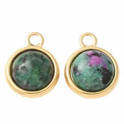 REA: Guldfärgat rostfritt stål berlock/hänge rund grön