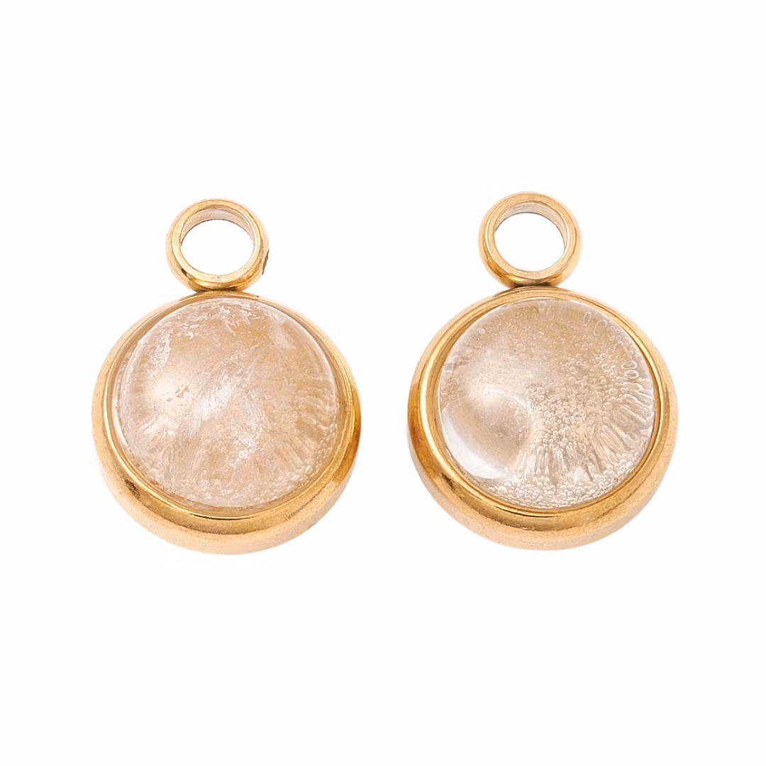 Guldfärgat rostfritt stål berlock bergkristall och PVD, 1 st