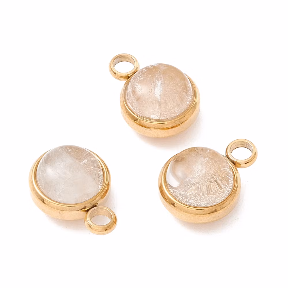 Guldfärgat rostfritt stål berlock bergkristall och PVD, 1 st