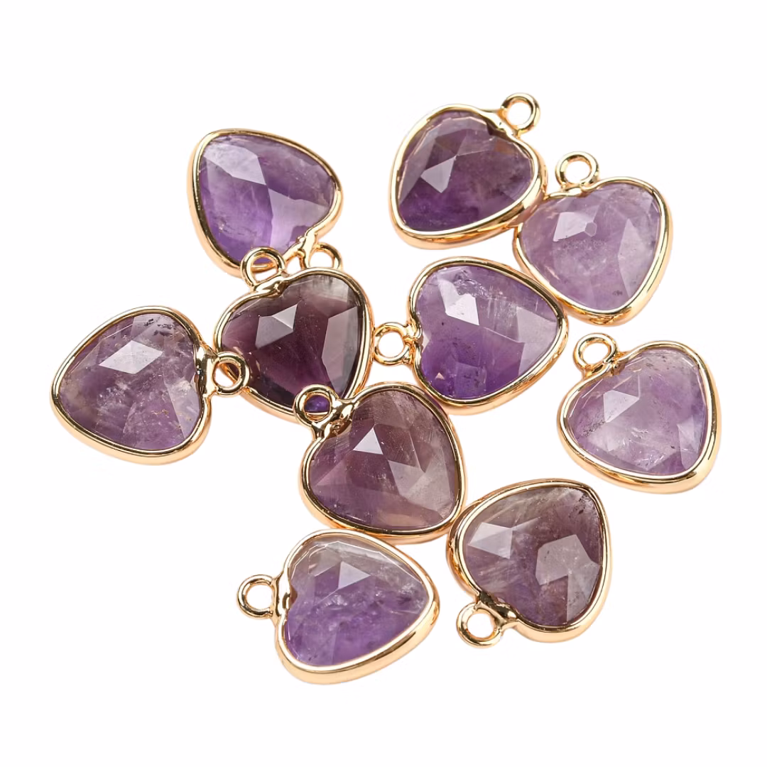 Guldfärgad berlock hjärta ametist, 1 st