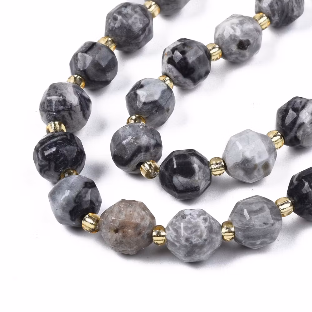 Jaspis map stone star cut 7x8 mm, 1 sträng