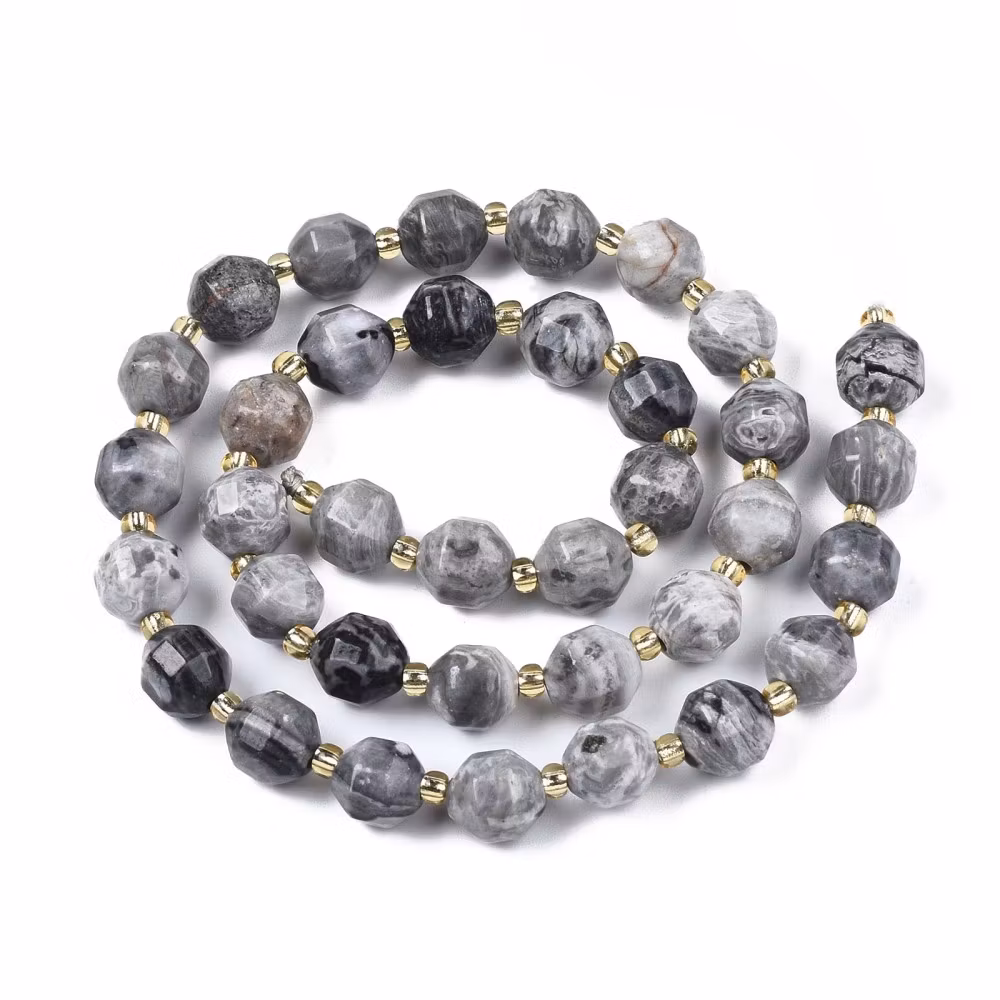 Jaspis map stone star cut 7x8 mm, 1 sträng