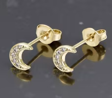 Guldfärgadel örhängen cubic zirconia måne, 1 par