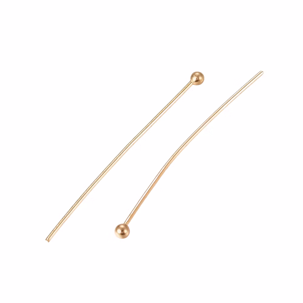 Guldfärgat kirurgiskt stål hattpinnar med kula 4 cm och 24k plätering, ca 50 st