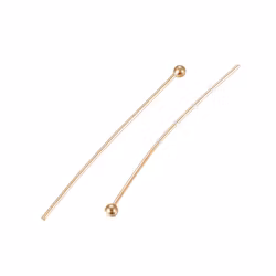 Guldfärgat kirurgiskt stål hattpinnar med kula 4 cm och 24k plätering, ca 50 st