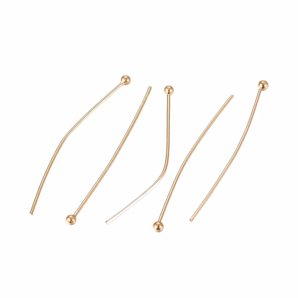 Guldfärgat kirurgiskt stål hattpinnar med kula 4 cm och 24k guldplätering, ca 100 st