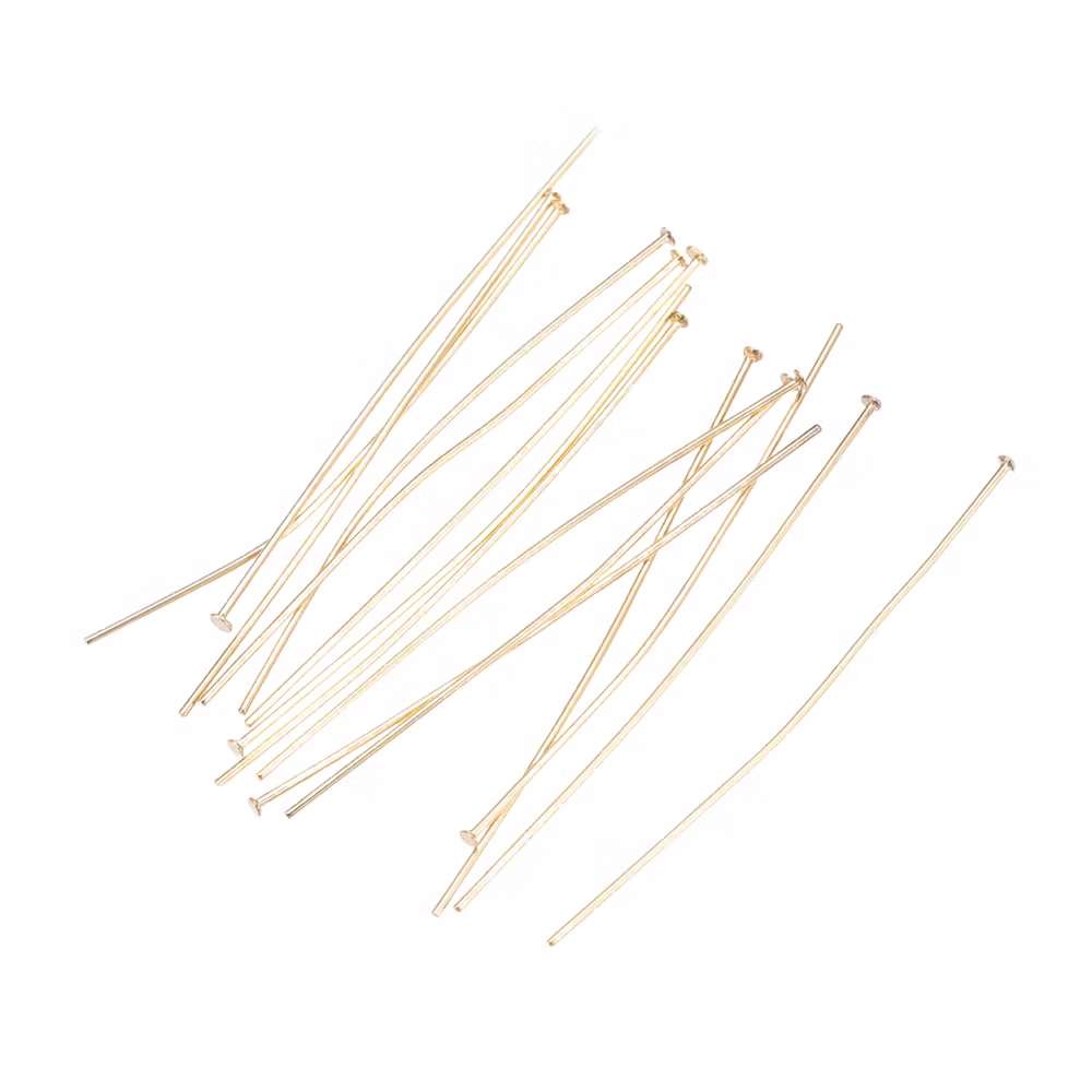 Guldfärgat kirurgiskt stål hattpinnar 5 cm och 24k plätering, ca 50 st