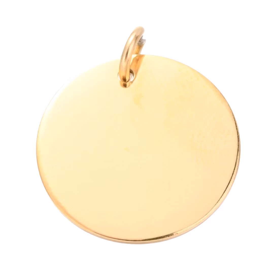 Guldfärgat rostfritt stål hänge rund tag 20 mm PVD, 1 st