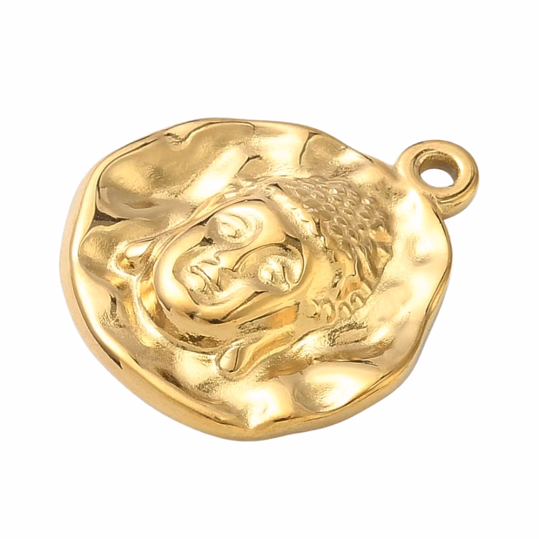 Guldfärgat rostfritt stål hänge Buddha med PVD, 1 st