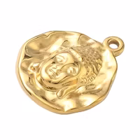 Guldfärgat rostfritt stål hänge Buddha med PVD, 1 st