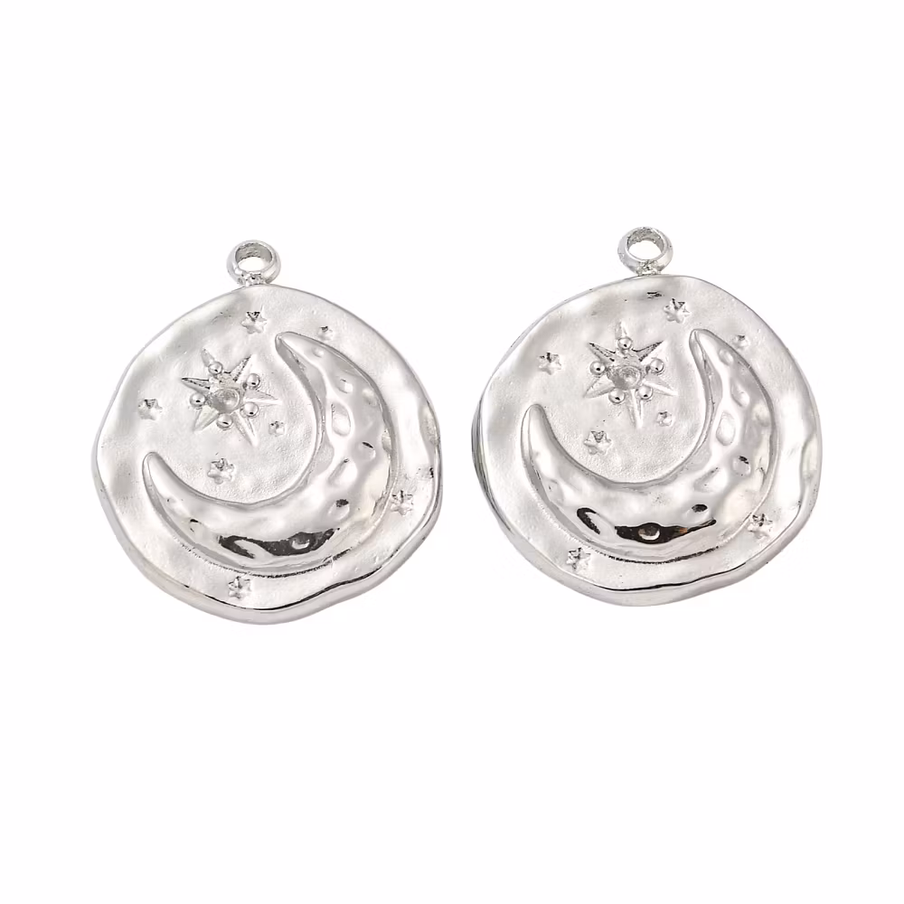 Rostfritt stål rund berlock måne och sol, 1 st