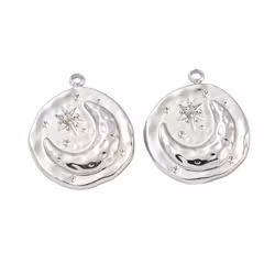 Rostfritt stål rund berlock måne och sol, 1 st