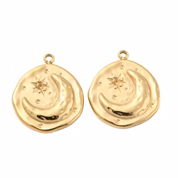 Guldfärgat rostfritt stål rund berlock måne och sol med 18k, 1 st