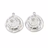 Gold-colored stainless steel round charm moon and sun with 18k, 1 pc.