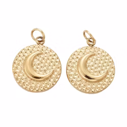 Guldfärgat kirurgiskt stål rund berlock måne med PVD plätering, 1 st