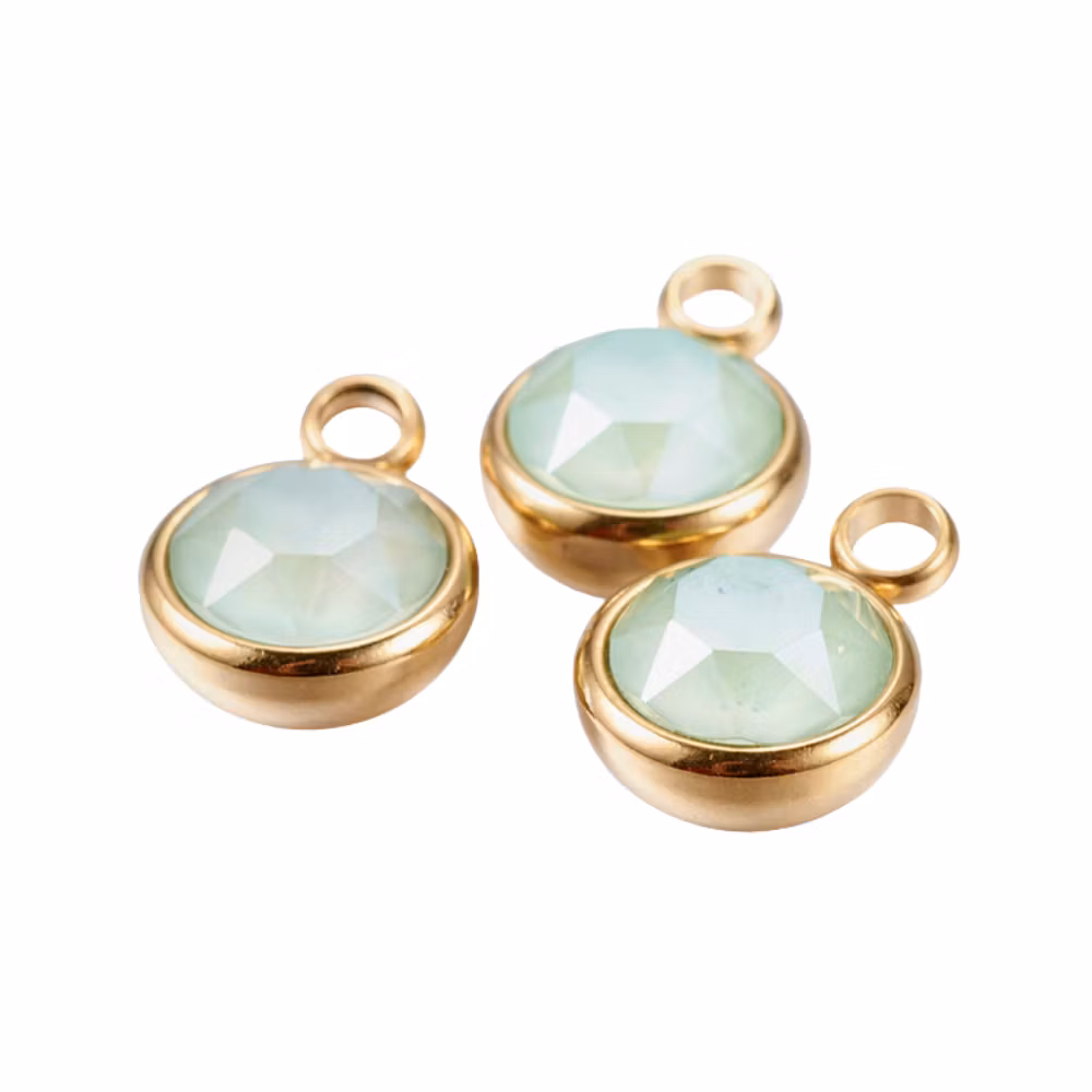 Guldfärgat rostfritt stål stor berlock ljusgrön med PVD plätering, 1 st