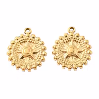 Guldfärgat rostfritt stål berlock rund med stjärna och PVD plätering, 1 st