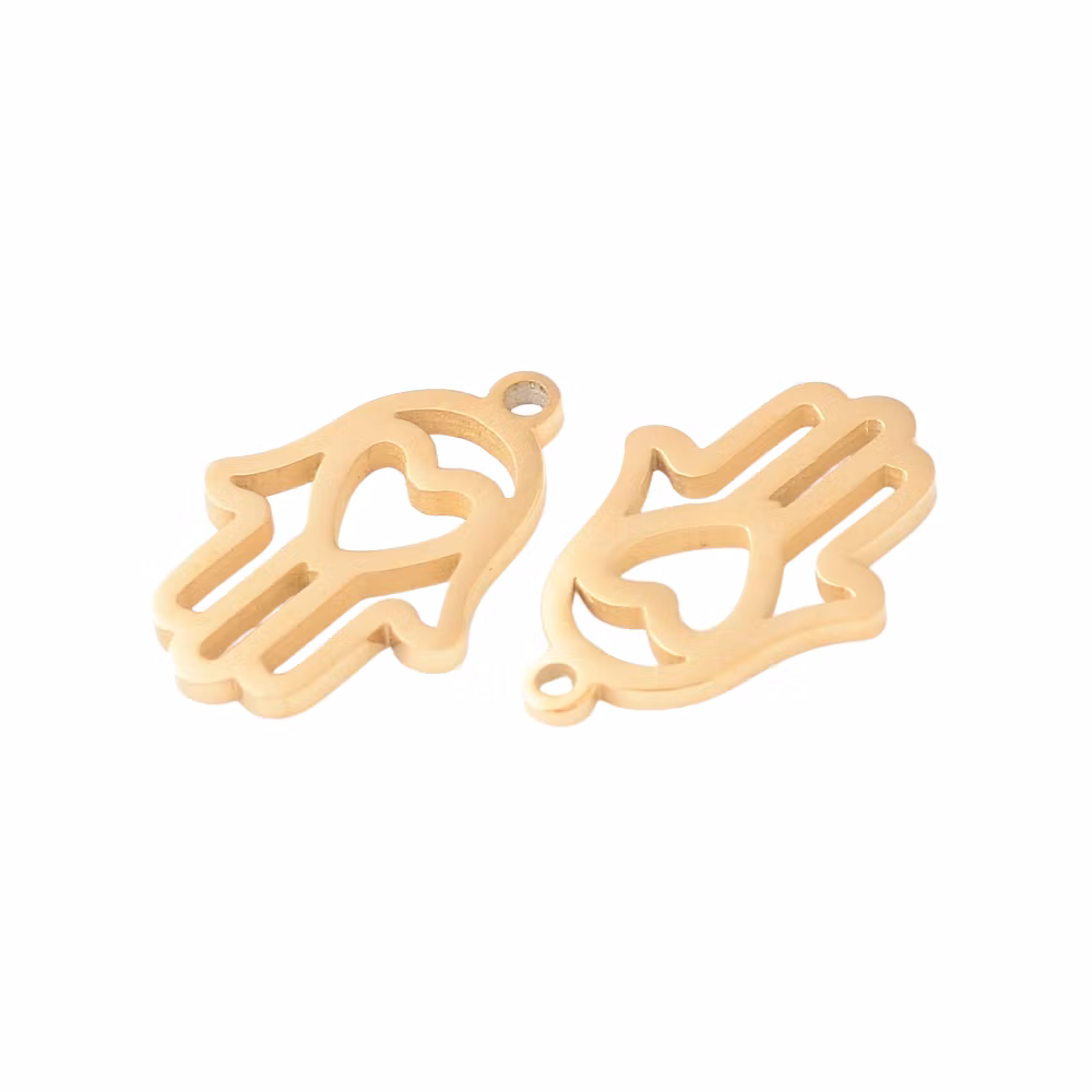 Guldfärgat rostfritt stål berlock hamsa, 1 st