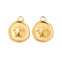 Guldfärgat rostfritt stål rund sköldpadda med PVD plätering, 1 st