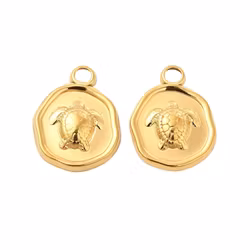 Guldfärgat rostfritt stål rund sköldpadda med PVD plätering, 1 st