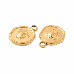 Guldfärgat rostfritt stål rund sköldpadda med PVD plätering, 1 st