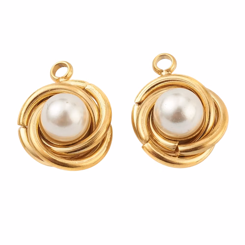 Guldfärgat rostfritt stål berlock med pärla, 1 st