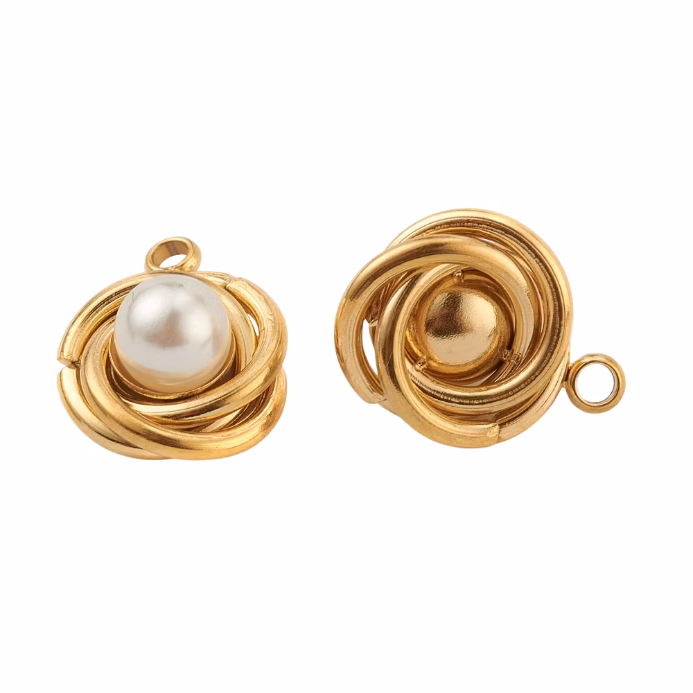 Guldfärgat rostfritt stål berlock med pärla, 1 st