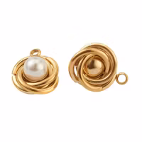 Guldfärgat rostfritt stål berlock med pärla, 1 st