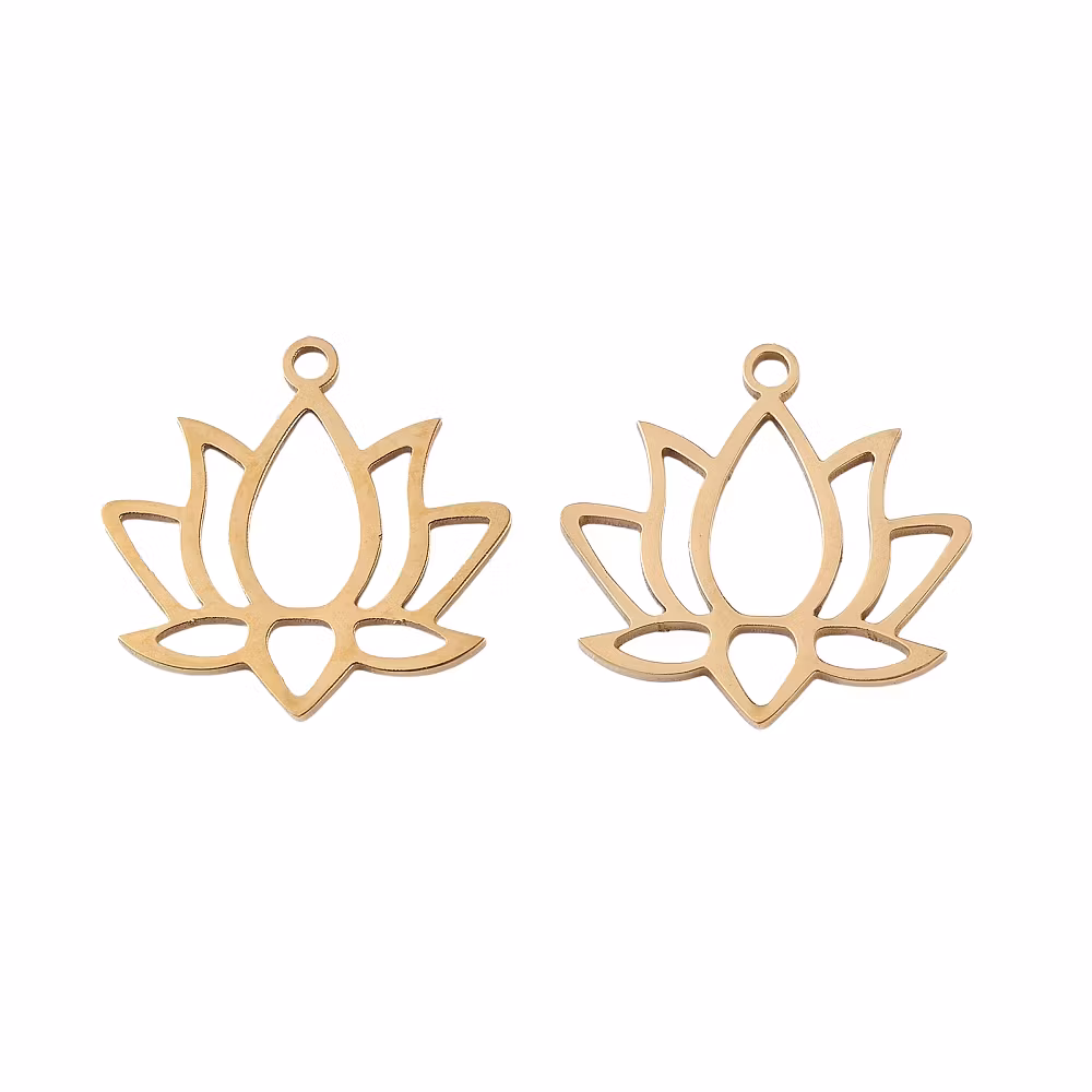 Guldfärgat rostfritt stål berlock lotus med 18k plätering, 1 st