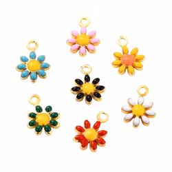 Guldfärgat rostfritt stål berlocker blommor mix, 5 st