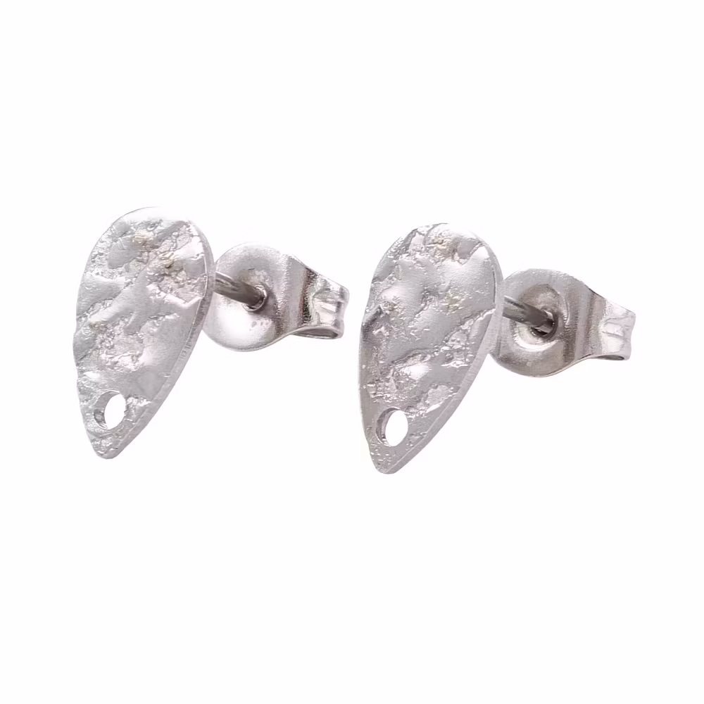 Rostfritt stål stiftörhängen hamrad droppe, 10 st