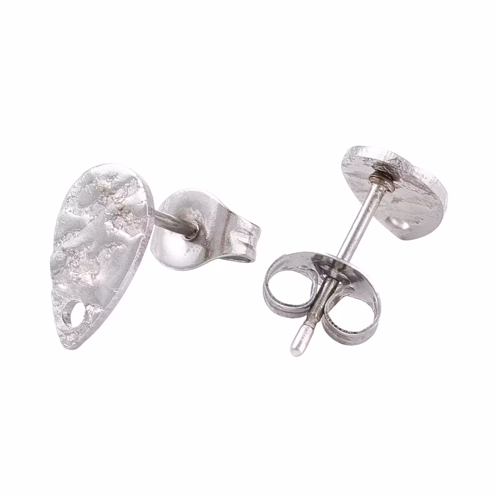 Rostfritt stål stiftörhängen hamrad droppe, 10 st