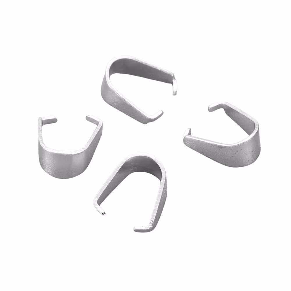 Silverfärgat rostfritt stål berlockhållare (bails) 8x7.5x4mm, 10 st