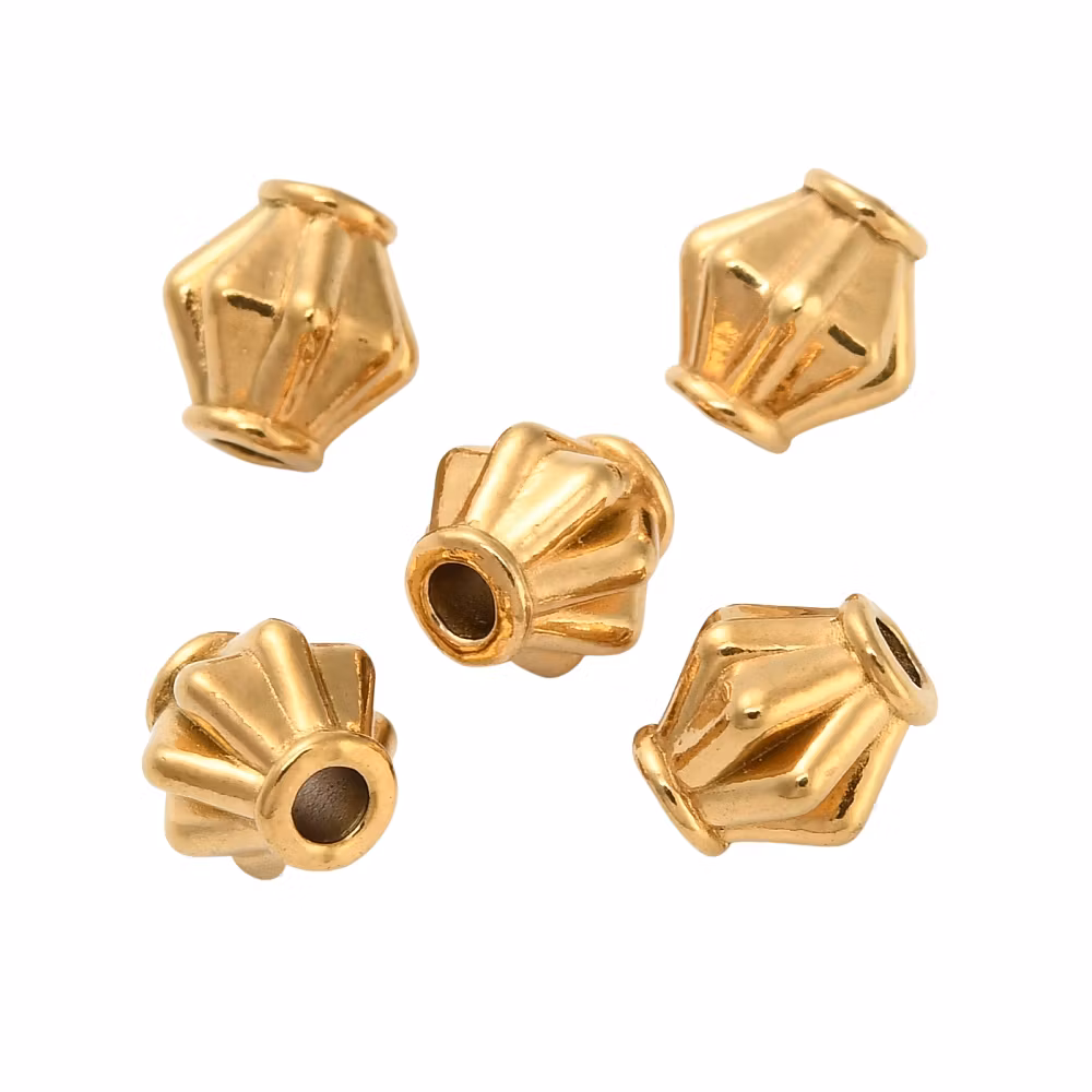 Guldfärgat rostfritt stål pärlor koner med PVD, 10 st