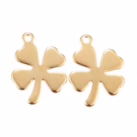 Guldfärgat rostfritt stål berlocker fyrklöver med PVD plätering, 10 st