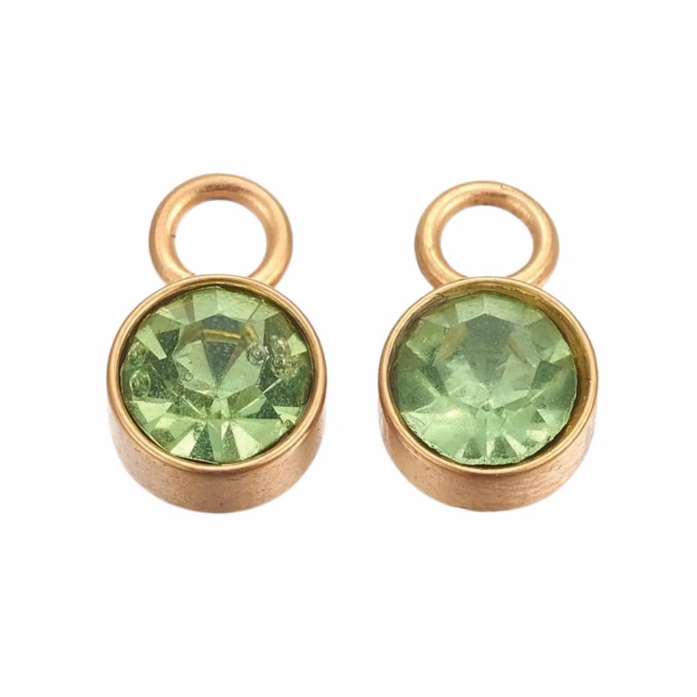 Guldfärgat rostfritt stål berlock ljusgrön med PVD plätering, 1 st