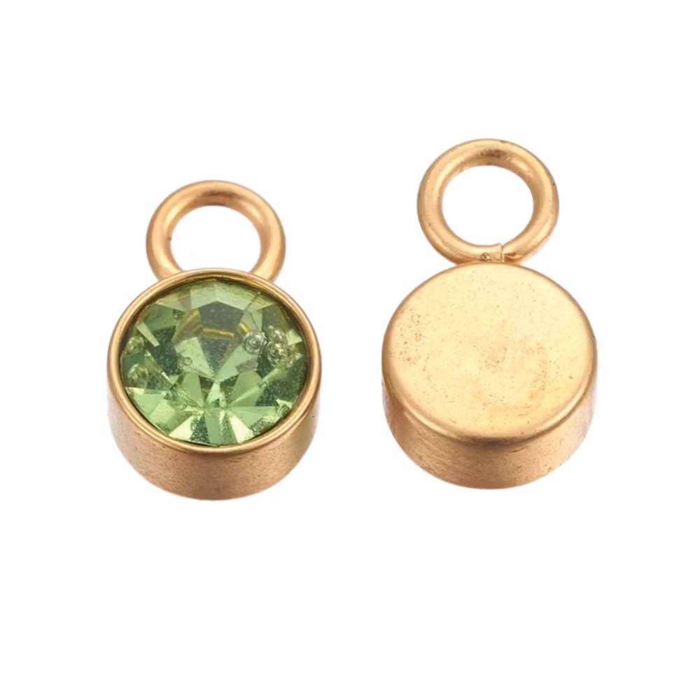 Guldfärgat rostfritt stål berlock ljusgrön med PVD plätering, 1 st